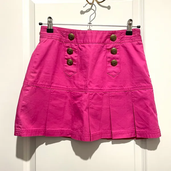 Barbie Pink Y2K pleated hem front button mini skirt Size M - Image 2