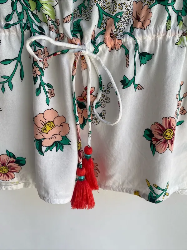 Anthropologie springtime floral sleep top tassel tie waist dolman sleeve top M - Image 4