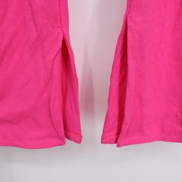 Naked Wardrobe Hot Pink Ribbed Split Hem Pants Womens Small - Image 6