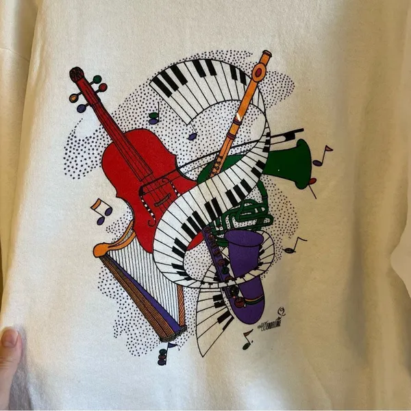 American Vintage ✨ Vintage Wendelline White Music Crewneck Sweatshirt Large‎ - Image 2