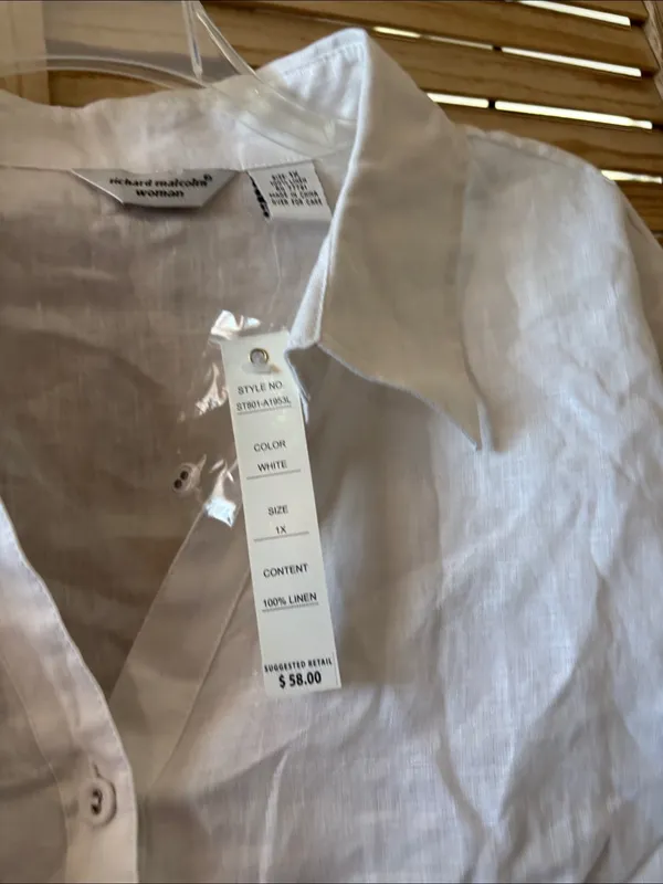 Richard Malcolm White Linen Casual Button-Down Shirt 1X NWT - Image 2