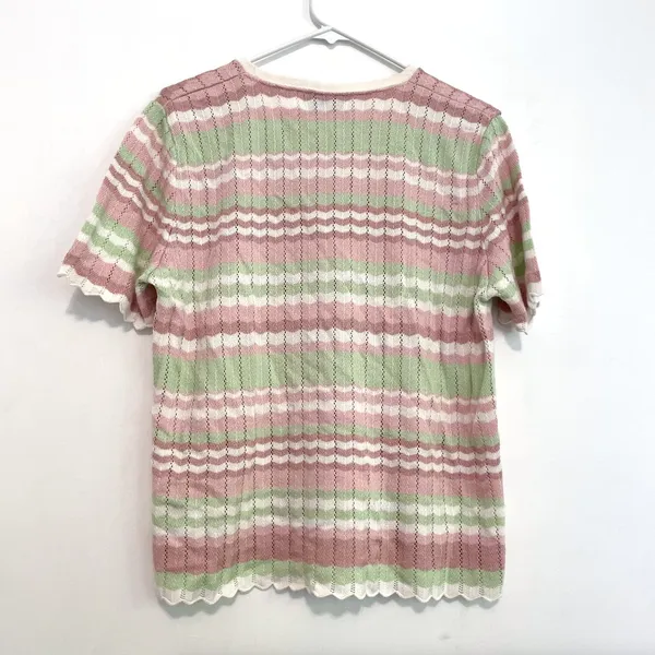 ALFRED DUNNER White Mauve Pink Green Chevron Striped Short Sleeve Sweater Top L - Image 10