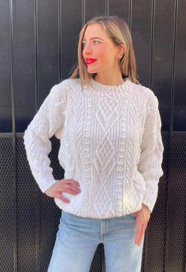 Free People Classic white cable knit sweater / fits size s-L - Image 2