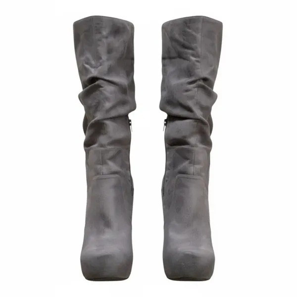 Jessica Simpson‎ Women Gray Faux Leather Slouch Nya Wedge Heel Boots Size 10 - Image 4