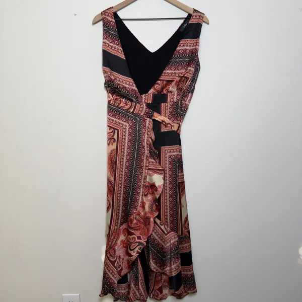 Lulus Women Wrap Dress XS Instantly Impressing‎ Red Multi Scarf Print Midi Party - Image 6