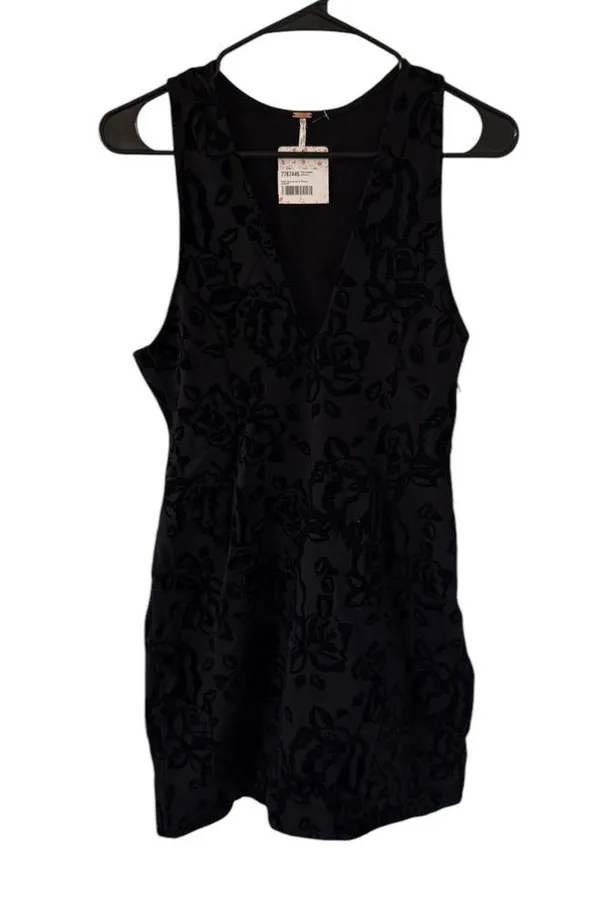 Free People NEW Floral Jacquard Mini Dress Black - Image 5