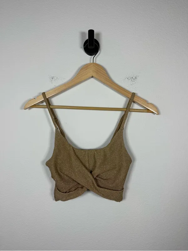 Beach Riot Kenzi Bikini Top Gold Shimmer Twist Front Swim Top Size S - Image 2