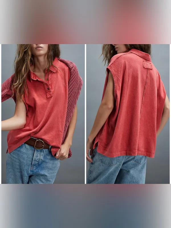 NWT Free People We The Free Keep On Polo - Fiery Red - medium - Image 2