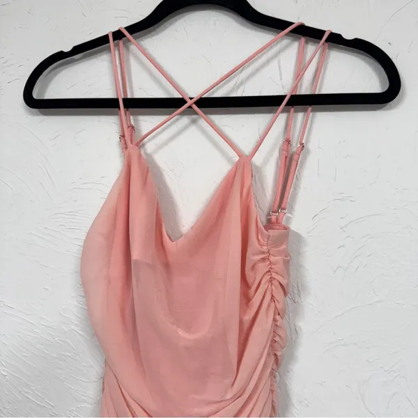 Lucy In The Sky Pink Strappy Ruched Bodycon Mini Dress Womens S Party Cocktail - Image 4