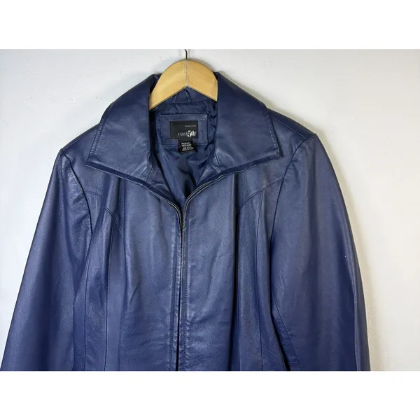 East 5th Women’s 100% Leather Jacket blue medium moto y2k retro fitted - Image 2
