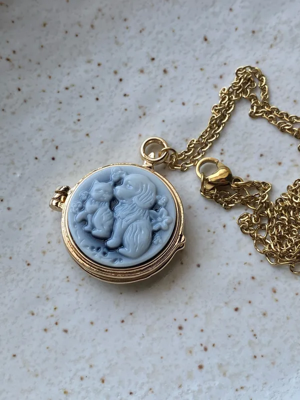 Handmade cute cat & dog antique boho retro vintage style necklace🐈🦮💙 - Image 5