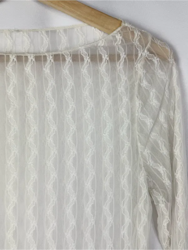 Boutique White Sheer Mesh Long Sleeve Blouse S - Image 3