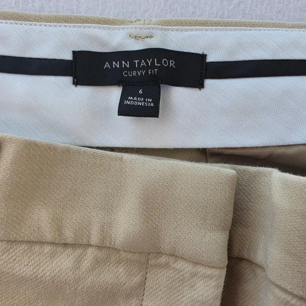 Ann Taylor Curvy Fit Ankle Pants Beige Cotton Stretch Trousers Size 6 - Image 3