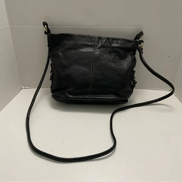 Vintage Fossil Purse Crossbody Pebbled Leather Lightweight Embossed Logo Black - Image 5