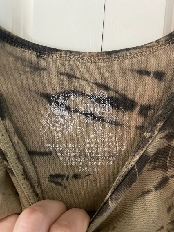 Tie-Dye Scoop Neck Tank Top - Olive/Black - Image 3