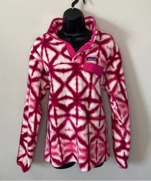Patagonia Shibori Pink Diamond Tie Dye Synchilla Sweater Size Medium Fleece - Image 3