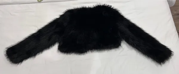 Faux Fur Cropped Shawl Black - Image 5