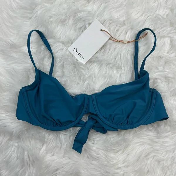 Quince Italian Demi Bikini Top Lagoon Teal Blue Size Small - Image 4