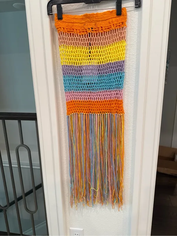 JNNA Rainbow Crochet Fringe Tube Top Festival Cover Up NWT Small - Image 3