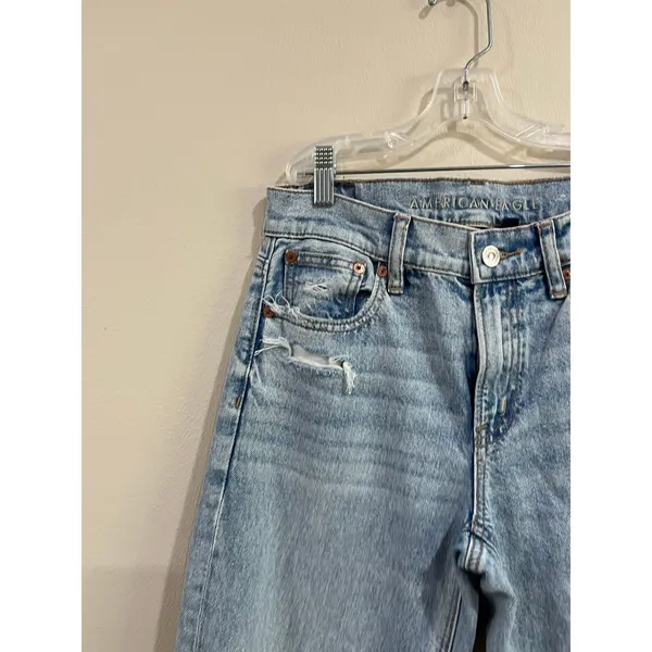 American Eagle Stovepipe Straight Jeans‎ Distressed High Rise 00 Short - Image 4