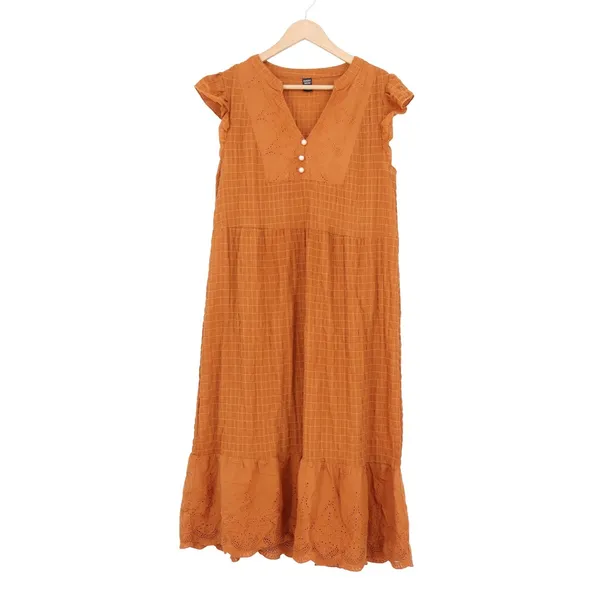 Emery Rose Rust Orange Eyelet Smocked Midi Dress Womens Medium - Image 2