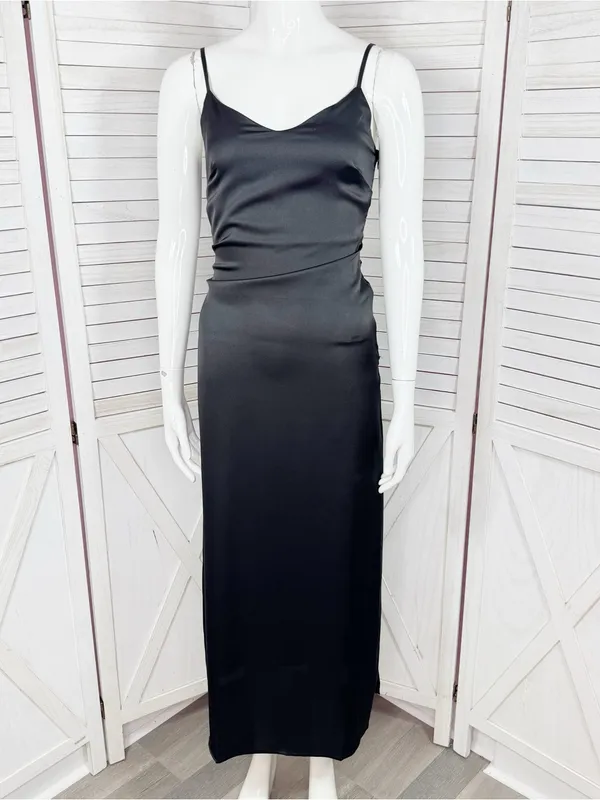 LBLC The Label Valarie Black Satin Slip Dress XS Midi Whimsigoth Party Coquette - Image 2