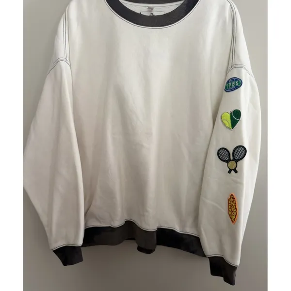 Free People FP Movement All Star Patch Pullover White Patch Combo Women's Large - Image 5