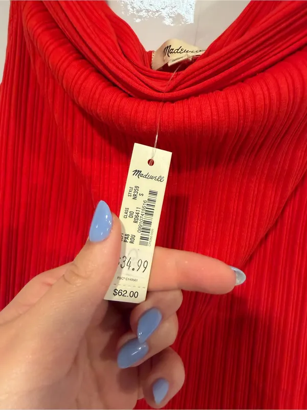 NWT Madewell Red Ribbed off the‎ shoulder Tank Top - Image 3