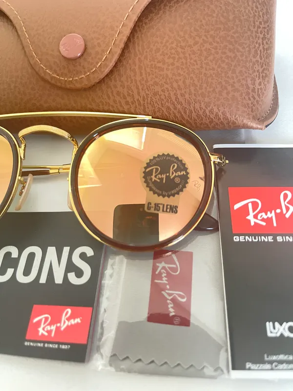 Rayban Sunglasses Round Double Bridge Gold Size 51mm - Image 4