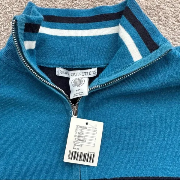Urban Outfitters Blue Navy White Striped Quarter Zip - Image 5