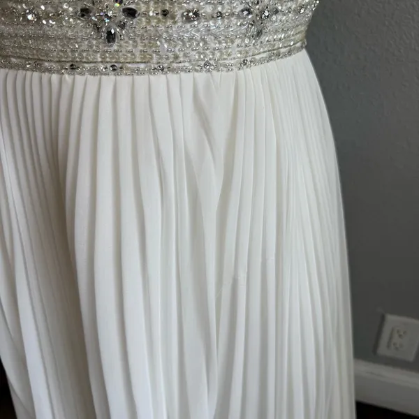 Jasmine Couture Strapless‎ Wedding Dress Pleated Skirt Size 8 Sequins Beaded - Image 12