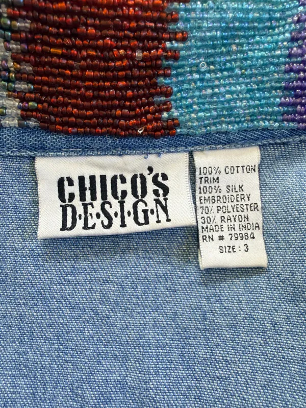 VTG Chico's‎ Design Beaded Mirror Denim Jacket Sz 3 L Boho Festival Cottagecore - Image 8