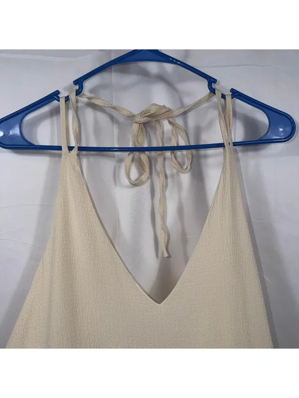 Cream Tiered Halter Maxi Dress Size XL - Image 5