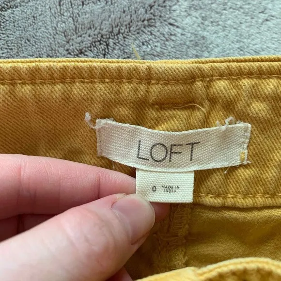 LOFT Belted Pants Womens 0‎ Yellow Straight Leg Casual Career Cropped Ankle Mid - Image 4