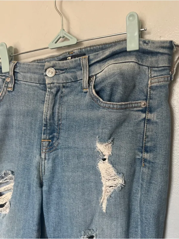 7 For All Mankind Light Blue Distressed Skinny Jeans - Image 4