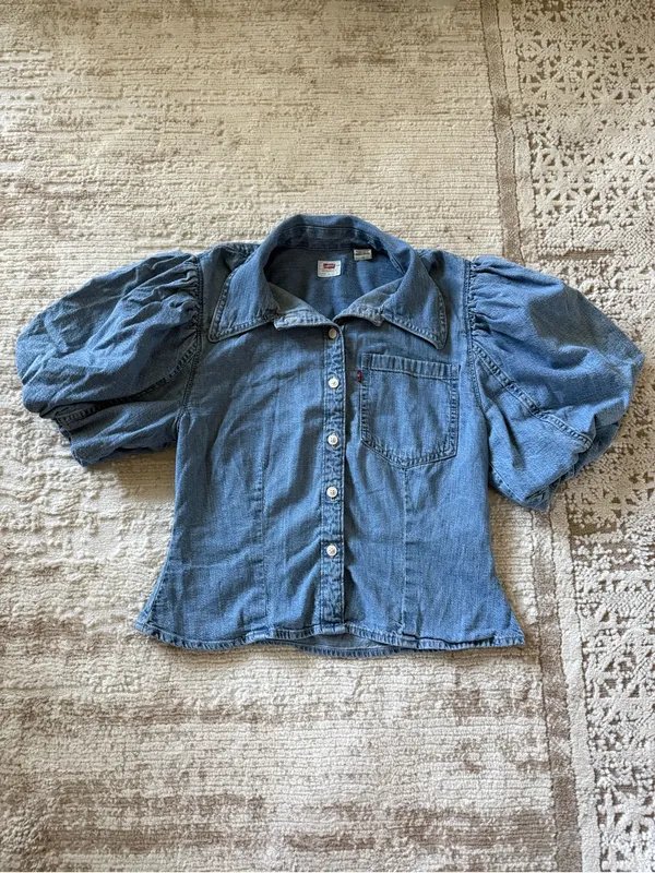 Levi's Blue Puff Sleeve Denim Button-Down Shirt - Image 3