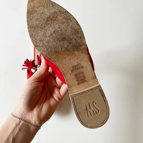 Stuart Weitzman Slidealong Tassel Pointed Toe Mule in Red Suede Women's 6 - Image 7