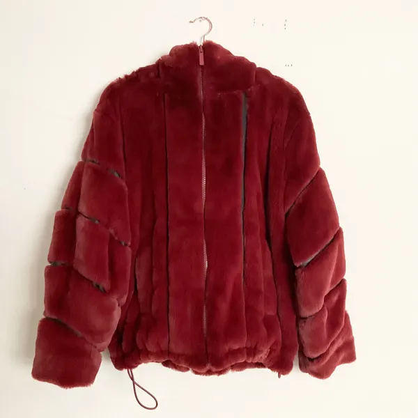 Alo Yoga Knock Out Hooded Faux Fur Hooded Jacket Cranberry S - Image 2