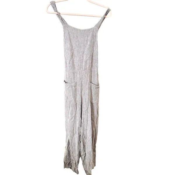 FREE PEOPLE Off The Shore Linen Blend Wide‎ Leg Jumpsuit Sz 4 - Image 3