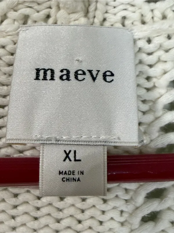 Maeve Lemon Embroidered Chunky Knit Open Sweater White Cream Women's Size Medium - Image 5