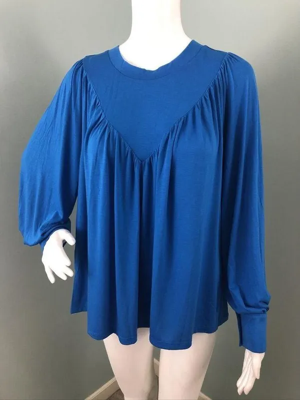 NWT Women's Ann Taylor V-Yoke Shirred Blouse Top in Blue Sz Medium - Image 3