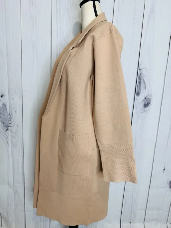 ANRABESS Long Cardigan Women’s Sz L Tan Open Front Duster Sweater Coat Pockets - Image 4
