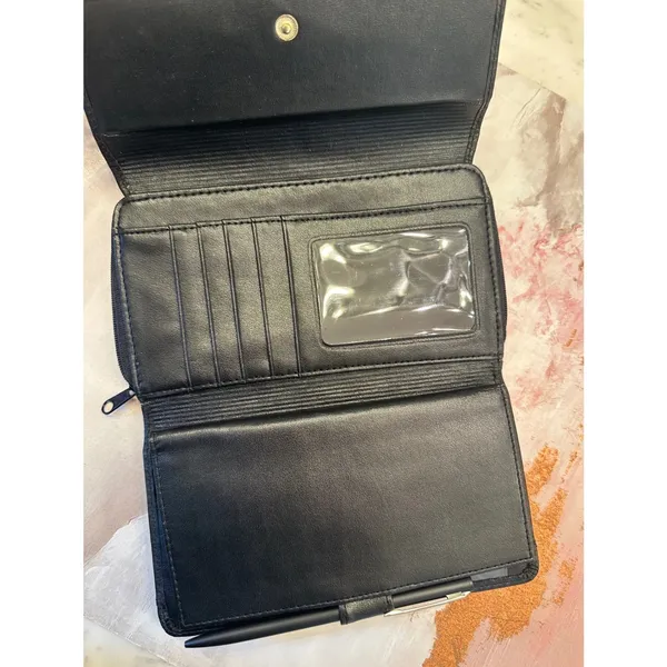 Vtg Black Embossed Genuine Leather‎ Wallet Coin Section Checkbook READ Retro 80s - Image 3