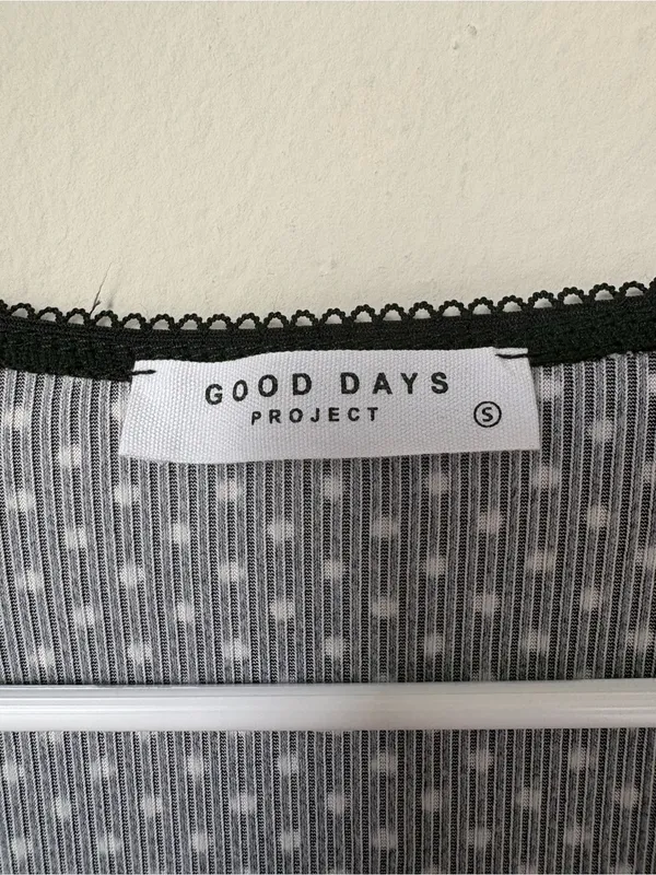 Good Days Project Black White Polka Dot Smocked Mesh Top S - Image 3