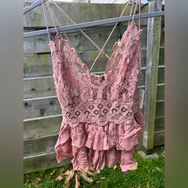 Free People FP One $68 Adella Cami Tank Lace Top Pink Mauve Festival‎ Fairy Boho - Image 3