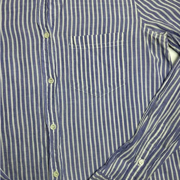 J.Crew Boy Fit Blue White Striped Button Up Shirt Size 00 Cotton Stretch - Image 9