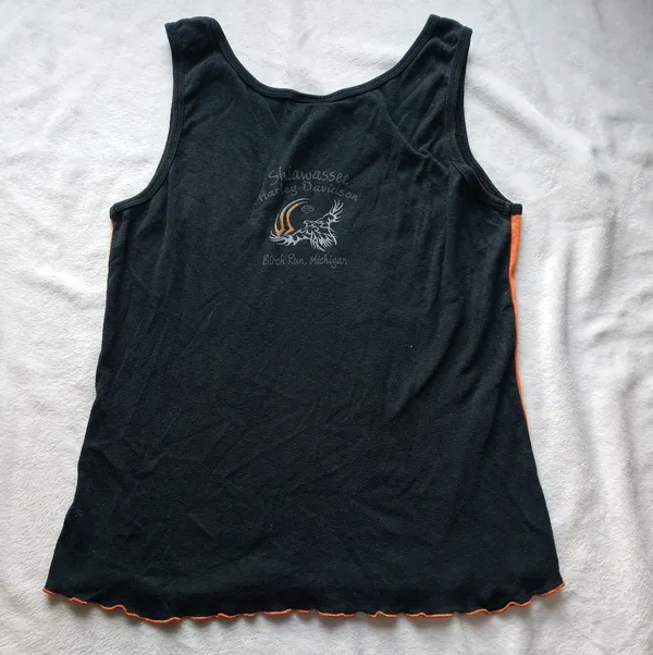 Harley Davidson size large Women's Black Orange Tank Top USA y2k biker moto - Image 8