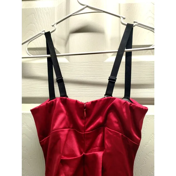 Camille La Vie Size 2 Red Ruched Satin Sweetheart Mermaid Dress Prom Gown - Image 4