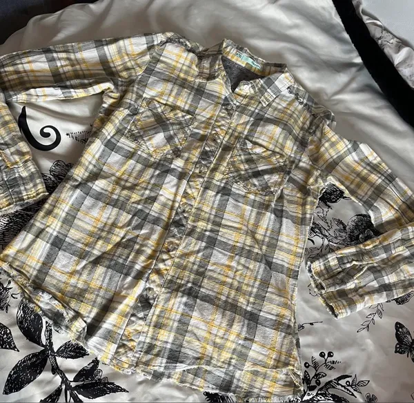 Maurices yellow plaid button-up shirt - Image 3