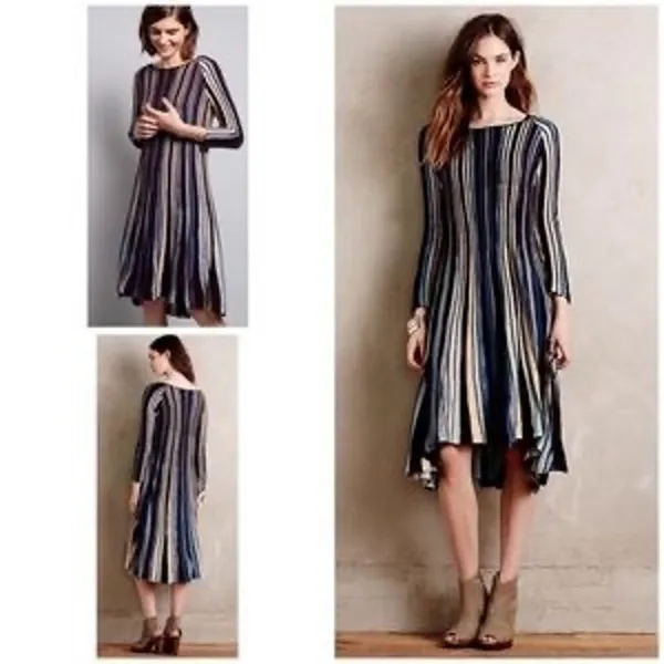 Anthropologie‎ Moth Striped High Low Dress - Image 2